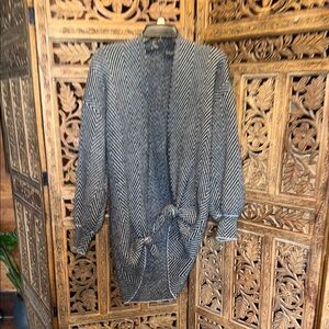 Open-Front Chevron Knit Sweater Cardigan - Black & White